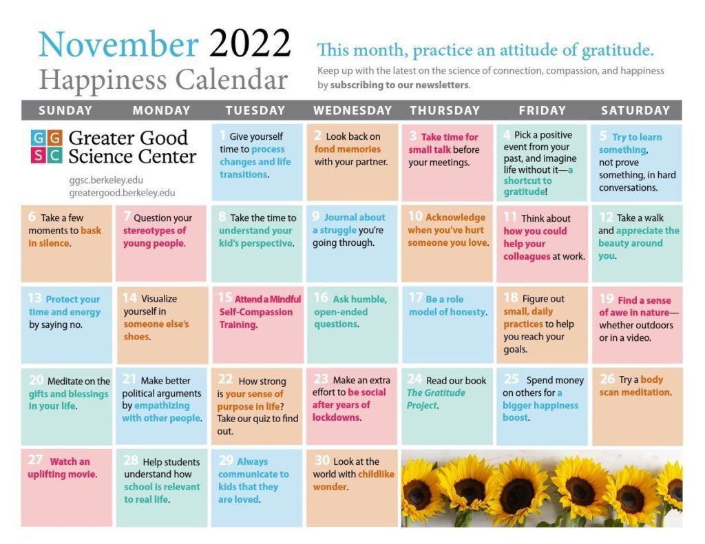November Happiness Calendar